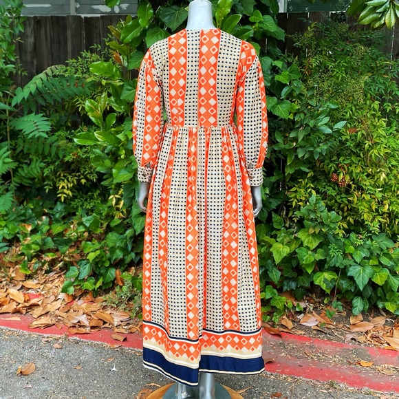 1970s Jane Martin Geometric Peasant Style Maxi Dress - Picture 4 of 7